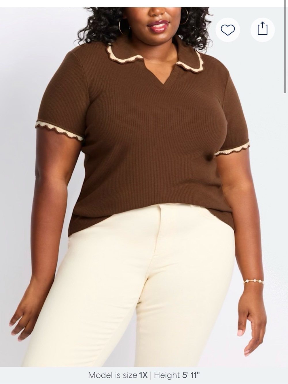 Design History Brown Knit Top with Cream Label Detail